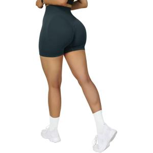 imageSUUKSESS Women Seamless Booty Shorts Butt Lifting High Waisted Workout Shorts3 Deep Green