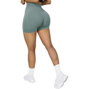 imageSUUKSESS Women Seamless Booty Shorts Butt Lifting High Waisted Workout Shorts3 Light Green