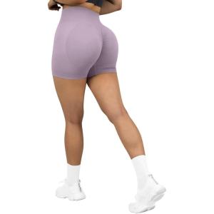 imageSUUKSESS Women Seamless Booty Shorts Butt Lifting High Waisted Workout Shorts3 Purple