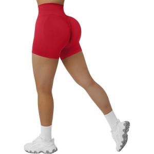 imageSUUKSESS Women Seamless Booty Shorts Butt Lifting High Waisted Workout Shorts3 Red
