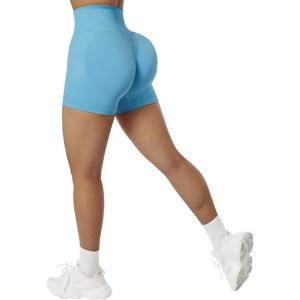 imageSUUKSESS Women Seamless Booty Shorts Butt Lifting High Waisted Workout Shorts3 Sky Blue