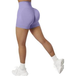 imageSUUKSESS Women Seamless Booty Shorts Butt Lifting High Waisted Workout Shorts3 Violet