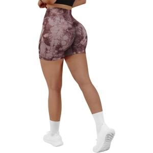 imageSUUKSESS Women Seamless Booty Shorts Butt Lifting High Waisted Workout Shorts3 Wine Red Tie Dye