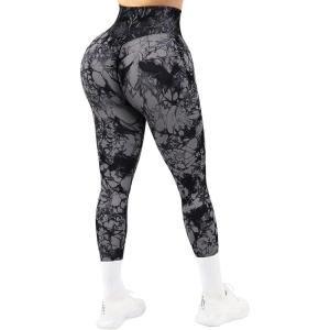 imageSUUKSESS Women Seamless Butt Lifting Leggings High Waisted Workout Yoga Pants1 Black Tie Dye