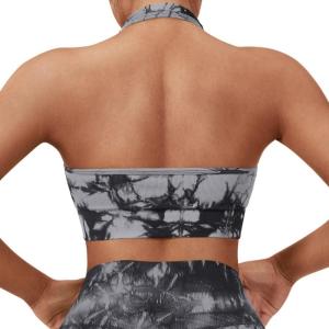 imageSUUKSESS Women Seamless Halter Sports Bra Open Back Padded Workout Crop Tank TopsBlack Tie Dye