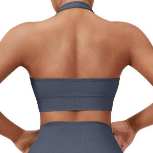 imageSUUKSESS Women Seamless Halter Sports Bra Open Back Padded Workout Crop Tank TopsBlue
