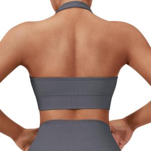imageSUUKSESS Women Seamless Halter Sports Bra Open Back Padded Workout Crop Tank TopsGrey
