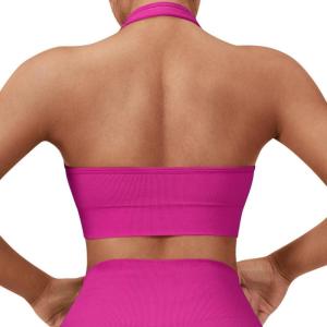 imageSUUKSESS Women Seamless Halter Sports Bra Open Back Padded Workout Crop Tank TopsHot Pink