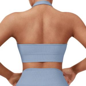 imageSUUKSESS Women Seamless Halter Sports Bra Open Back Padded Workout Crop Tank TopsSky Blue