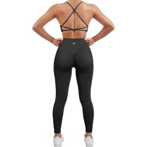 imageSUUKSESS Women Seamless Workout Sets Strappy Sports Bra High Waist Booty Leggings Outfits2 Black