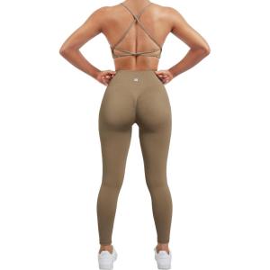 imageSUUKSESS Women Seamless Workout Sets Strappy Sports Bra High Waist Booty Leggings Outfits2 Dark Coffee