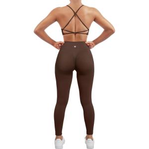 imageSUUKSESS Women Seamless Workout Sets Strappy Sports Bra High Waist Booty Leggings Outfits2 Deep Brown