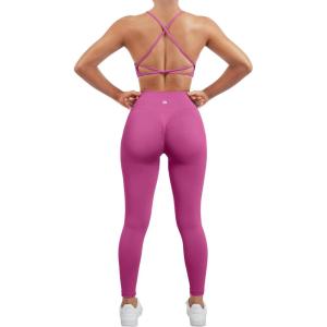 imageSUUKSESS Women Seamless Workout Sets Strappy Sports Bra High Waist Booty Leggings Outfits2 Hot Pink