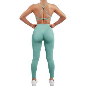 imageSUUKSESS Women Seamless Workout Sets Strappy Sports Bra High Waist Booty Leggings Outfits2 Light Green