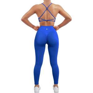 imageSUUKSESS Women Seamless Workout Sets Strappy Sports Bra High Waist Booty Leggings Outfits2 Royal Blue
