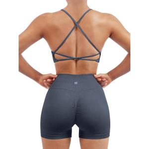 imageSUUKSESS Women Seamless Workout Sets Strappy Sports Bra High Waist Booty Shorts Outfits1 Blue
