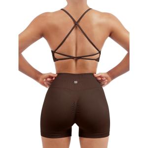 imageSUUKSESS Women Seamless Workout Sets Strappy Sports Bra High Waist Booty Shorts Outfits1 Deep Brown