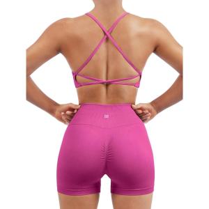 imageSUUKSESS Women Seamless Workout Sets Strappy Sports Bra High Waist Booty Shorts Outfits1 Hot Pink