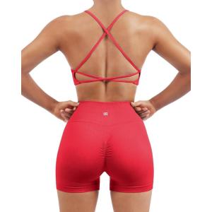 imageSUUKSESS Women Seamless Workout Sets Strappy Sports Bra High Waist Booty Shorts Outfits1 Red