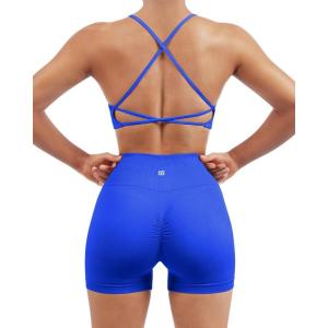 imageSUUKSESS Women Seamless Workout Sets Strappy Sports Bra High Waist Booty Shorts Outfits1 Royal Blue