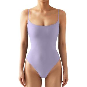 imageSUUKSESS Women Sexy Square Neck Thong Bodysuit Backless Cami Bodysuit Top01 Light Purple