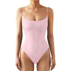 imageSUUKSESS Women Sexy Square Neck Thong Bodysuit Backless Cami Bodysuit Top02 Baby Powder