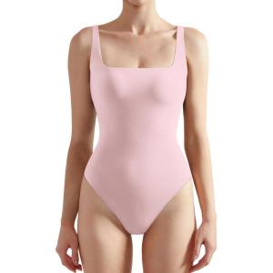 imageSUUKSESS Women Sexy Square Neck Thong Bodysuit Backless Sleeveless Tank Tops02 Baby Powder
