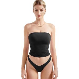 imageSUUKSESS Women Sexy Tube Top Summer Y2K Going Out Double Lined Basic Tank Top01 Black