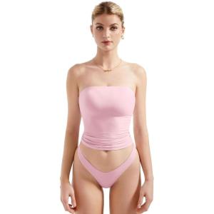 imageSUUKSESS Women Sexy Tube Top Summer Y2K Going Out Double Lined Basic Tank TopBaby Powder
