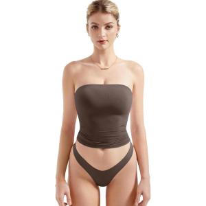 imageSUUKSESS Women Sexy Tube Top Summer Y2K Going Out Double Lined Basic Tank TopBrown