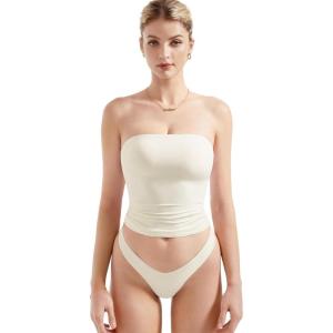 imageSUUKSESS Women Sexy Tube Top Summer Y2K Going Out Double Lined Basic Tank TopCream White