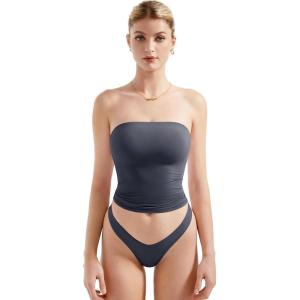 imageSUUKSESS Women Sexy Tube Top Summer Y2K Going Out Double Lined Basic Tank TopGrey