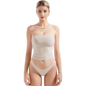 imageSUUKSESS Women Sexy Tube Top Summer Y2K Going Out Double Lined Basic Tank TopLvory Apricot
