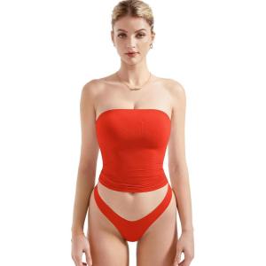 imageSUUKSESS Women Sexy Tube Top Summer Y2K Going Out Double Lined Basic Tank TopRed