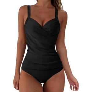 imageSUUKSESS Women Sexy Twist Push Up Tankini Swimsuit Tummy Control Bathing Suits72 Black