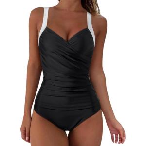 imageSUUKSESS Women Sexy Twist Push Up Tankini Swimsuit Tummy Control Bathing Suits72 Black White