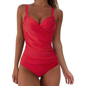 imageSUUKSESS Women Sexy Twist Push Up Tankini Swimsuit Tummy Control Bathing Suits72 Red
