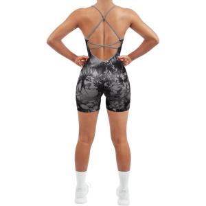 imageSUUKSESS Women Strappy Romper Seamless Jumpsuit Tummy Control Padded Sports Bra11 Black Tie Dye