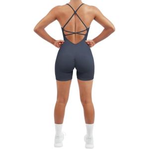imageSUUKSESS Women Strappy Romper Seamless Jumpsuit Tummy Control Padded Sports Bra11 Blue