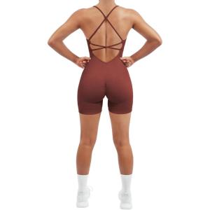 imageSUUKSESS Women Strappy Romper Seamless Jumpsuit Tummy Control Padded Sports Bra11 Cappuccino