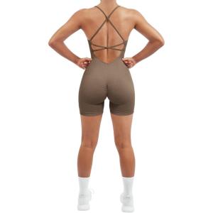 imageSUUKSESS Women Strappy Romper Seamless Jumpsuit Tummy Control Padded Sports Bra11 Dark Coffee