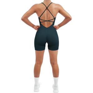 imageSUUKSESS Women Strappy Romper Seamless Jumpsuit Tummy Control Padded Sports Bra11 Deep Green
