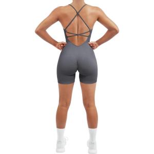 imageSUUKSESS Women Strappy Romper Seamless Jumpsuit Tummy Control Padded Sports Bra11 Grey