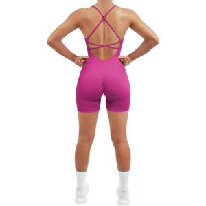 imageSUUKSESS Women Strappy Romper Seamless Jumpsuit Tummy Control Padded Sports Bra11 Hot Pink