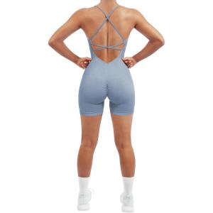 imageSUUKSESS Women Strappy Romper Seamless Jumpsuit Tummy Control Padded Sports Bra11 Light Blue