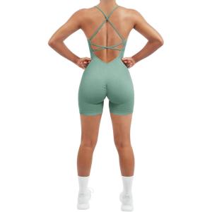 imageSUUKSESS Women Strappy Romper Seamless Jumpsuit Tummy Control Padded Sports Bra11 Light Green