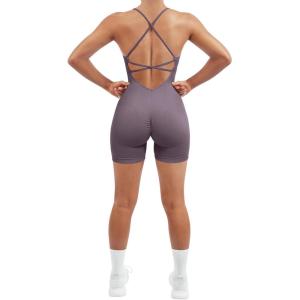 imageSUUKSESS Women Strappy Romper Seamless Jumpsuit Tummy Control Padded Sports Bra11 Purple