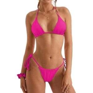 imageSUUKSESS Women String Bikini Set Tie Side Thong Sexy Halter Swimsuits 2 Pieces25 Hot Pink