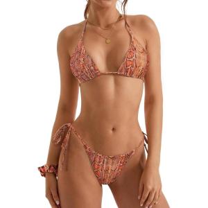 imageSUUKSESS Women String Bikini Set Tie Side Thong Sexy Halter Swimsuits 2 Pieces88 Snakeskin
