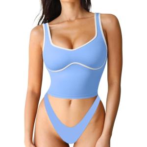 imageSUUKSESS Women Sweetheart Neckline Longline Sports Bra Padded Basic Workout Crop Tank TopBlue
